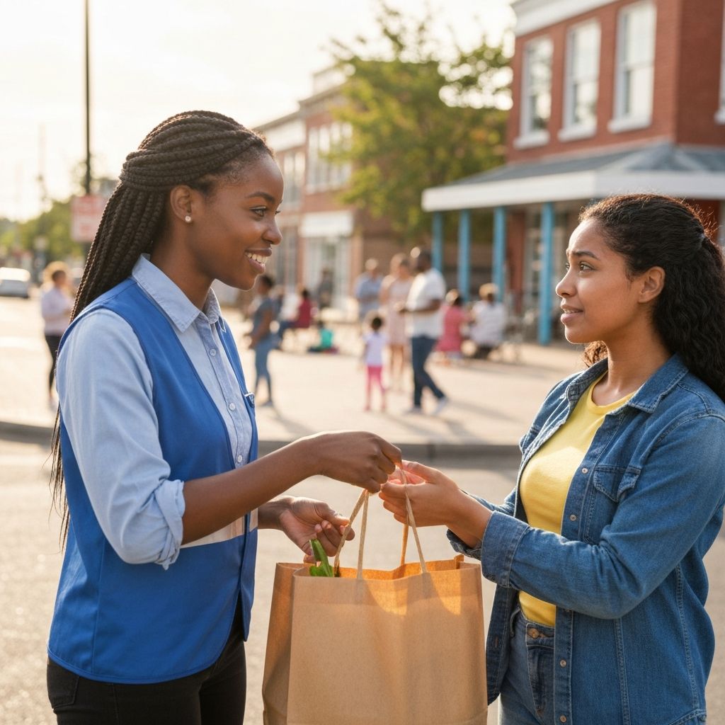 Social care worker helping at community food bank